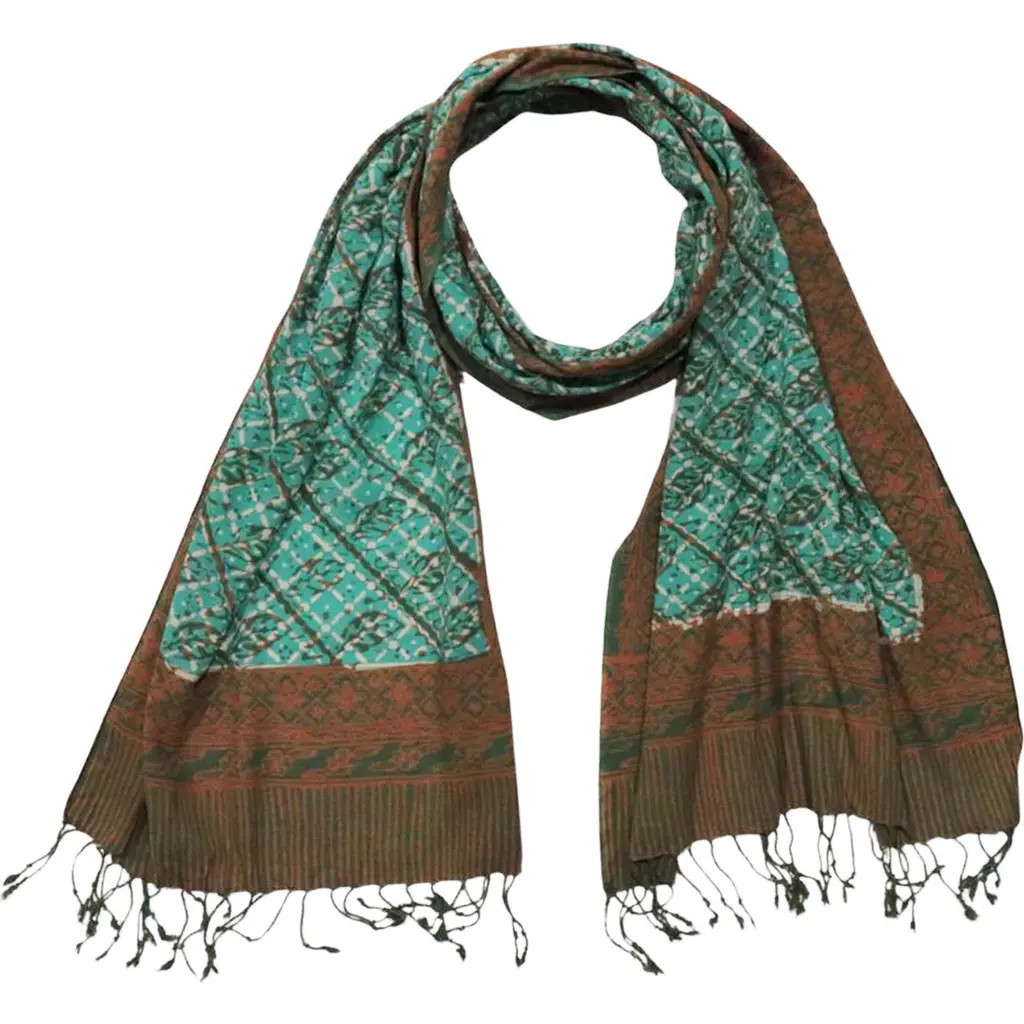 Kasih Co-op Handmade Batik Scarf in Leaf Grid at Nordstrom | Nordstrom