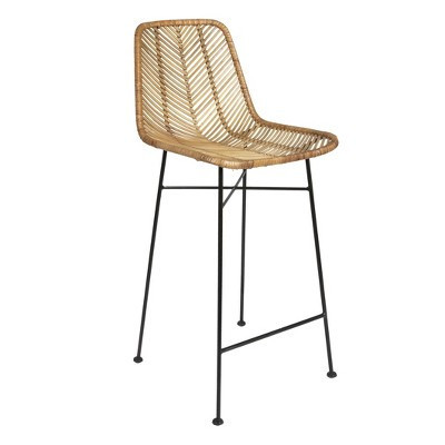 Storied Home Rattan Bar Stool Natural: Wrought Iron Frame, Fixed Height, Spot Clean, Adult Use | Target