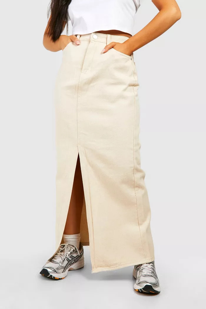 Denim Split Front Maxi Skirt | Boohoo.com (UK & IE)