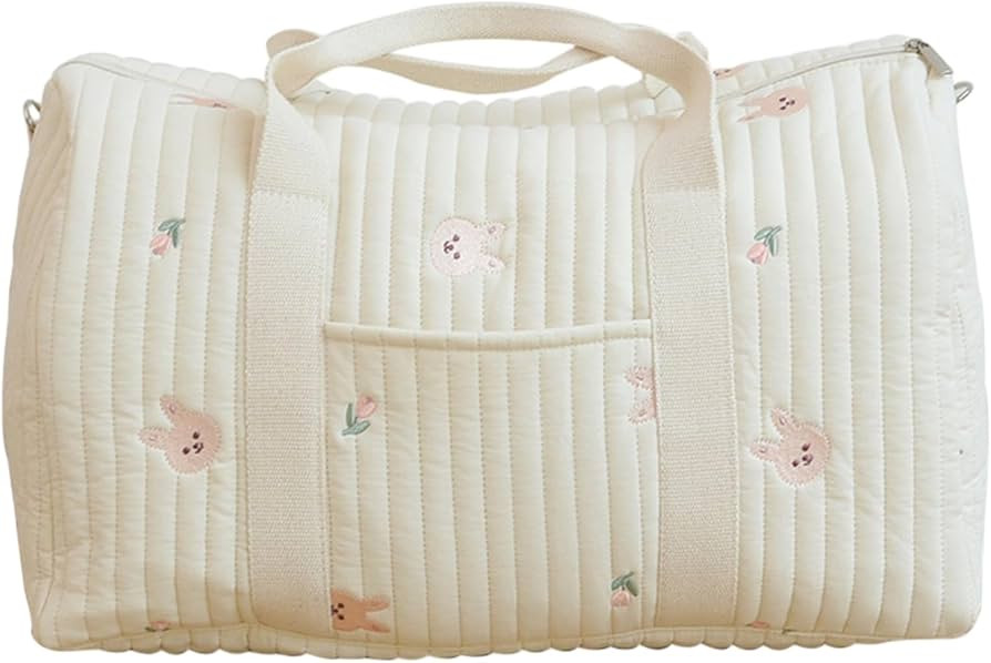 Quilted Duffle Bag 19x9x11 Inch Soft Cotton Portable Baby Travel Bag with Handle & Adjustable Str... | Amazon (US)