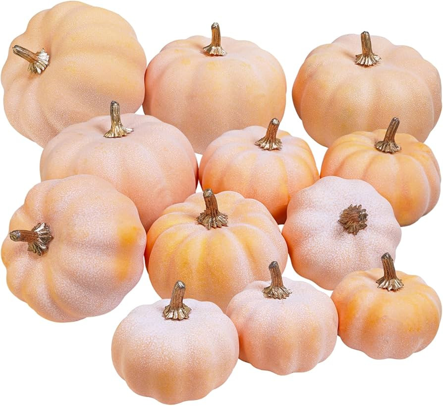 Winlyn 12 Pcs Harvest Orange Artificial Pumpkins Fall Faux Pumpkins Light Orange Decorative Pumpk... | Amazon (US)