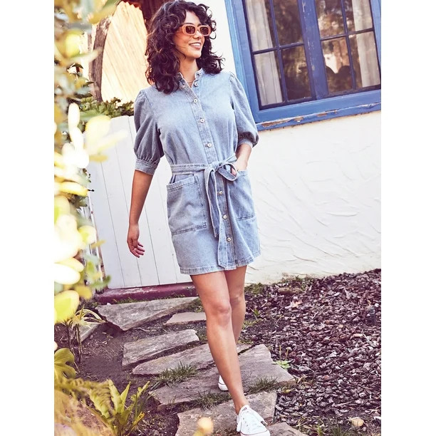 The Get Women’s Denim Utility Mini Dress - Walmart.com | Walmart (US)