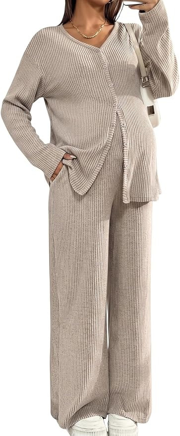 BLENCOT Women's Maternity Lounge Set 2 Piece Outfits Long Sleeve Top and Pants Pregnancy Clothes ... | Amazon (US)