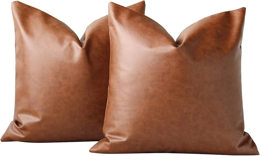 Homefeelzydys Throw Pillow Covers 16x16 Inch Set of 2, Faux Leather Accent Throw Pillow Cover 40x... | Amazon (US)