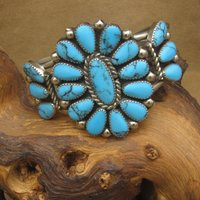 Pretty Nickel Silver & Faux Turquoise Cluster Cuff Bracelet | Etsy (US)