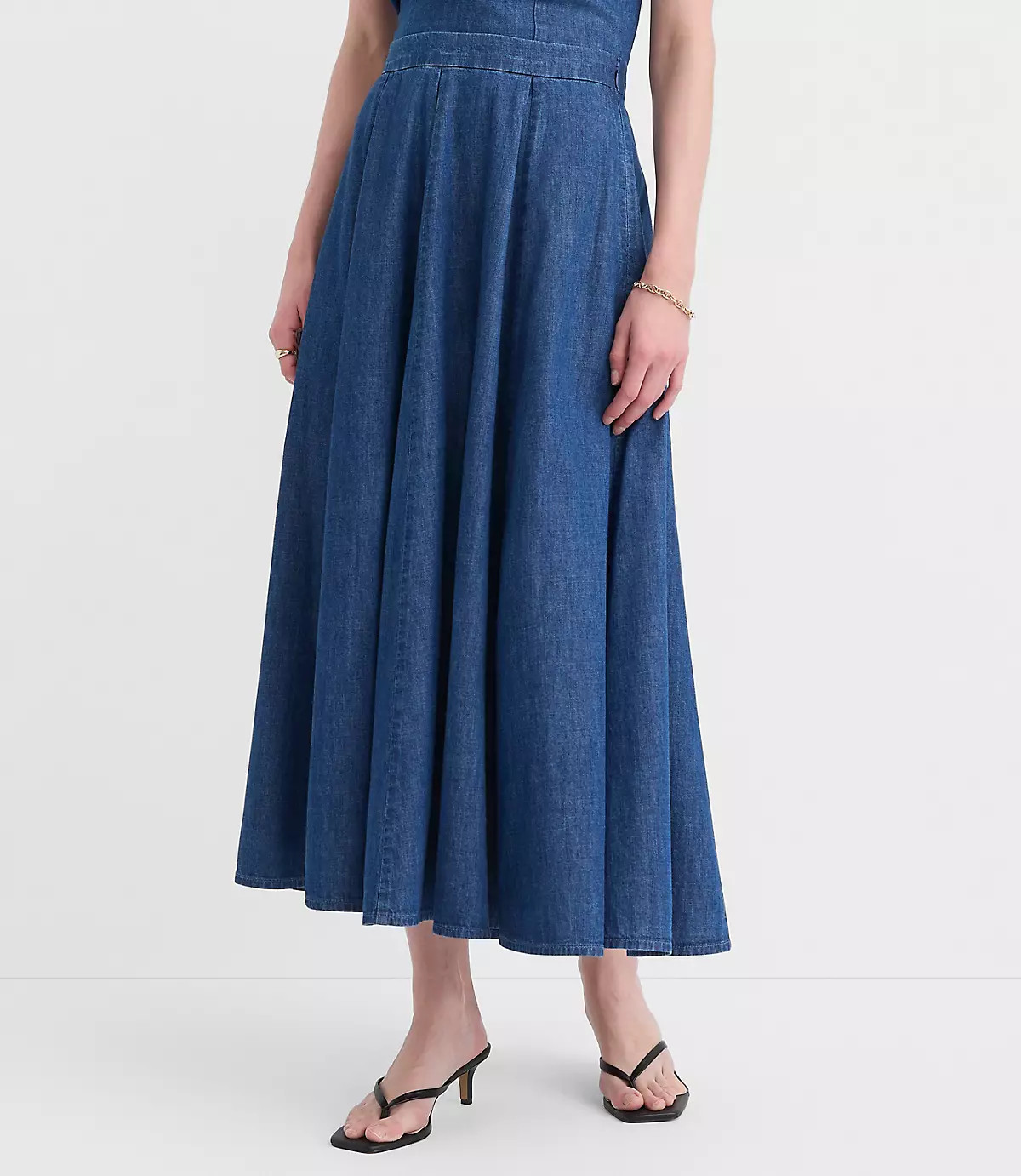 Chambray Godet Midi Skirt | LOFT