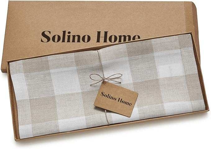 Solino Home Linen Plaid Table Runner 36 Inch - 100% Pure Linen Buffalo Check Natural and White Ta... | Amazon (US)