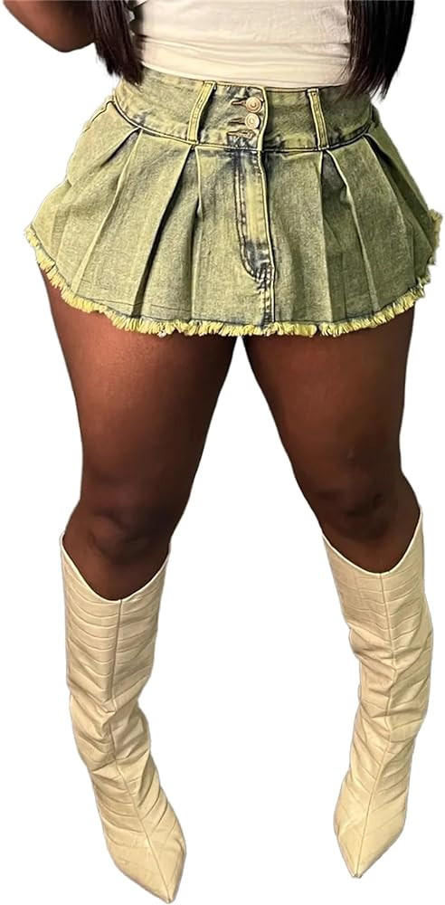 Molisry Women's Denim Shorts Skorts High Waist Double Side Asymmetrical Hem Jean Skort Skirt | Amazon (US)