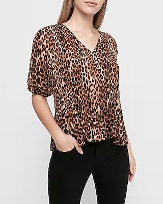 Leopard Print Pleated Puff Sleeve Top Women's Leopard | Express