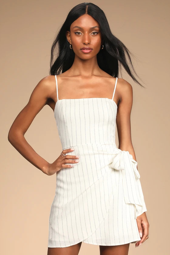 Classy and Sassy Ivory Pinstripe Faux-Wrap Mini Dress | Lulus (US)
