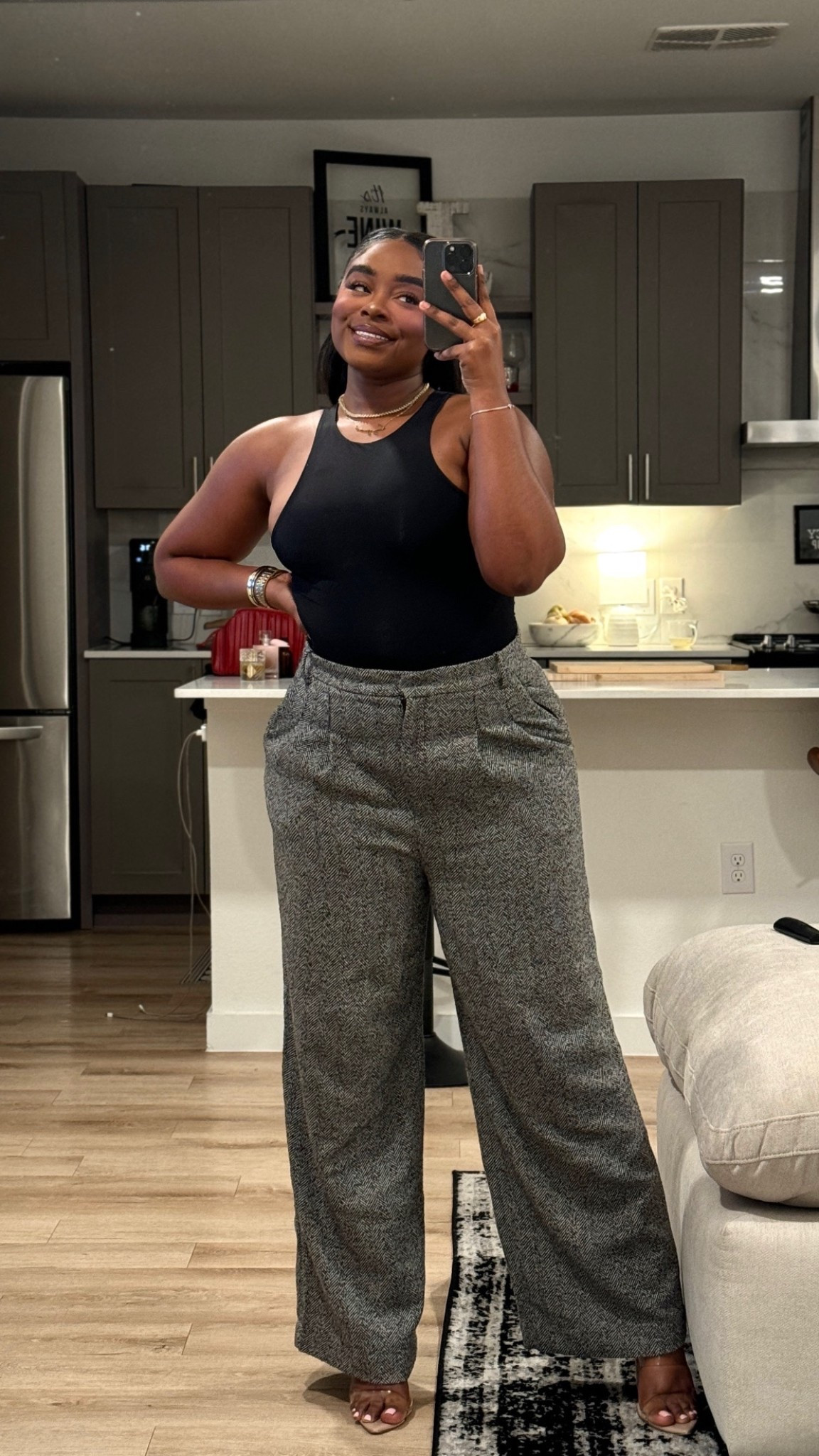 night out 
Wearing size small in body suit 
Wearing size 12 in pants 
Wearing size 8 in heels 

#LTKootd #LTKFindsUnder100