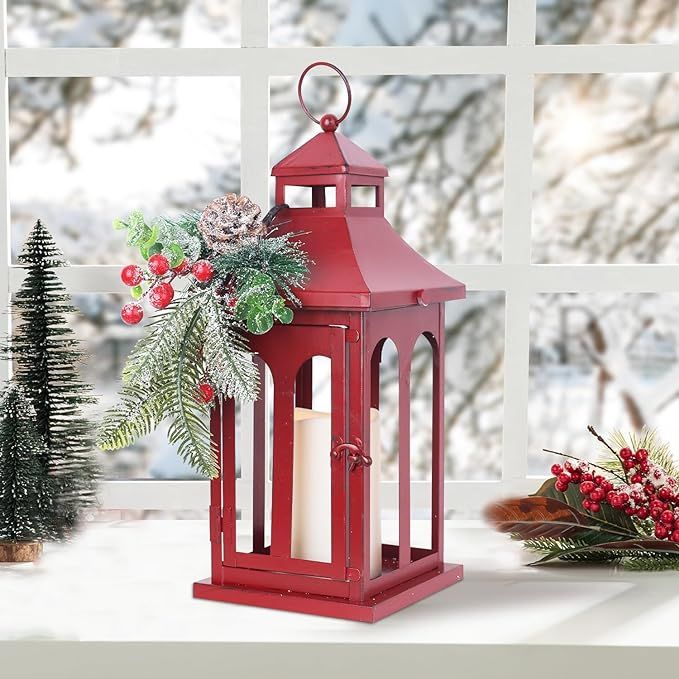 DECORKEY Christmas Decorations For Home, Decorative Christmas Lantern Indoor Outdoor Decor, Metal... | Amazon (US)