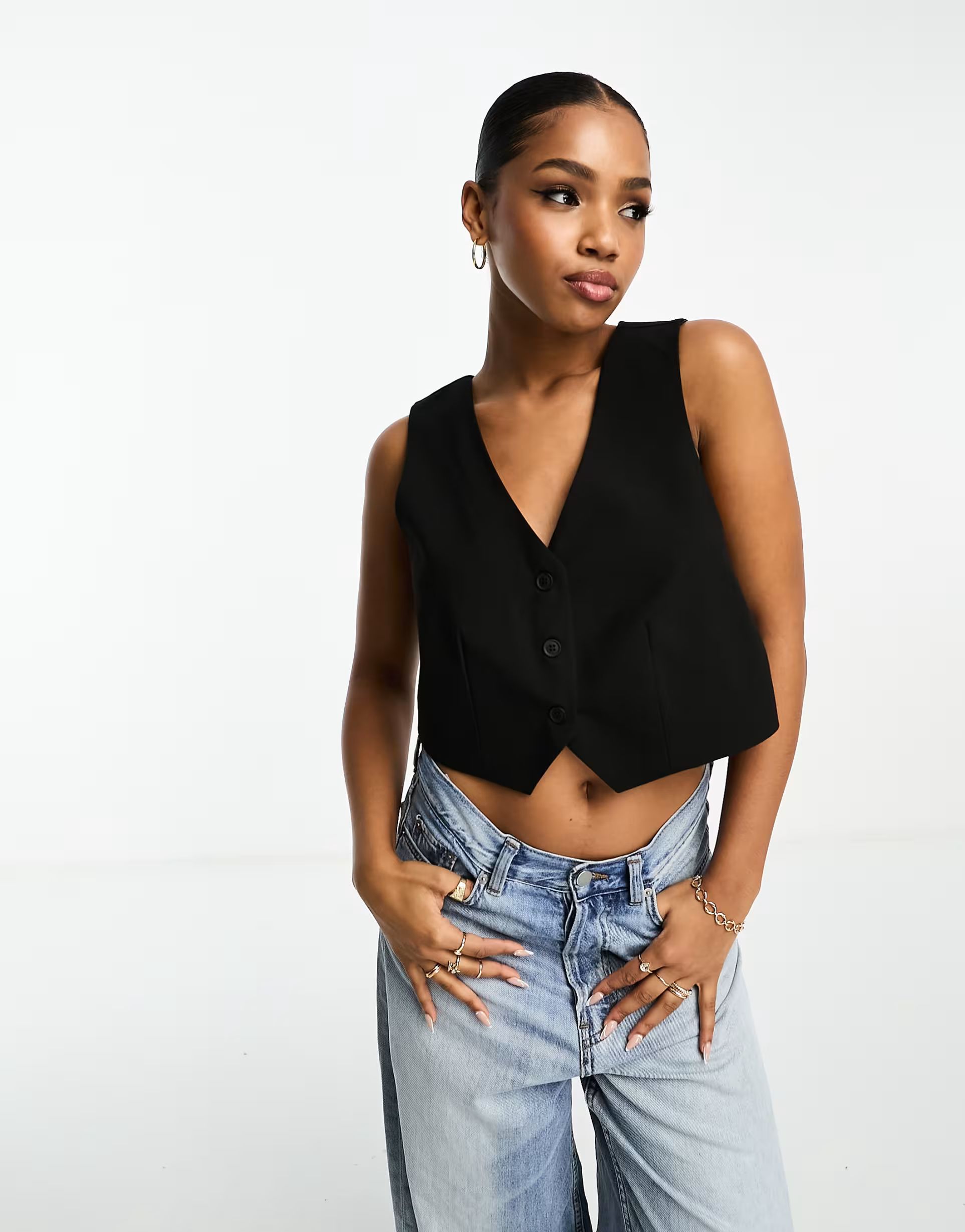 Pull&Bear cross back tailored waistcoat in black | ASOS (Global)