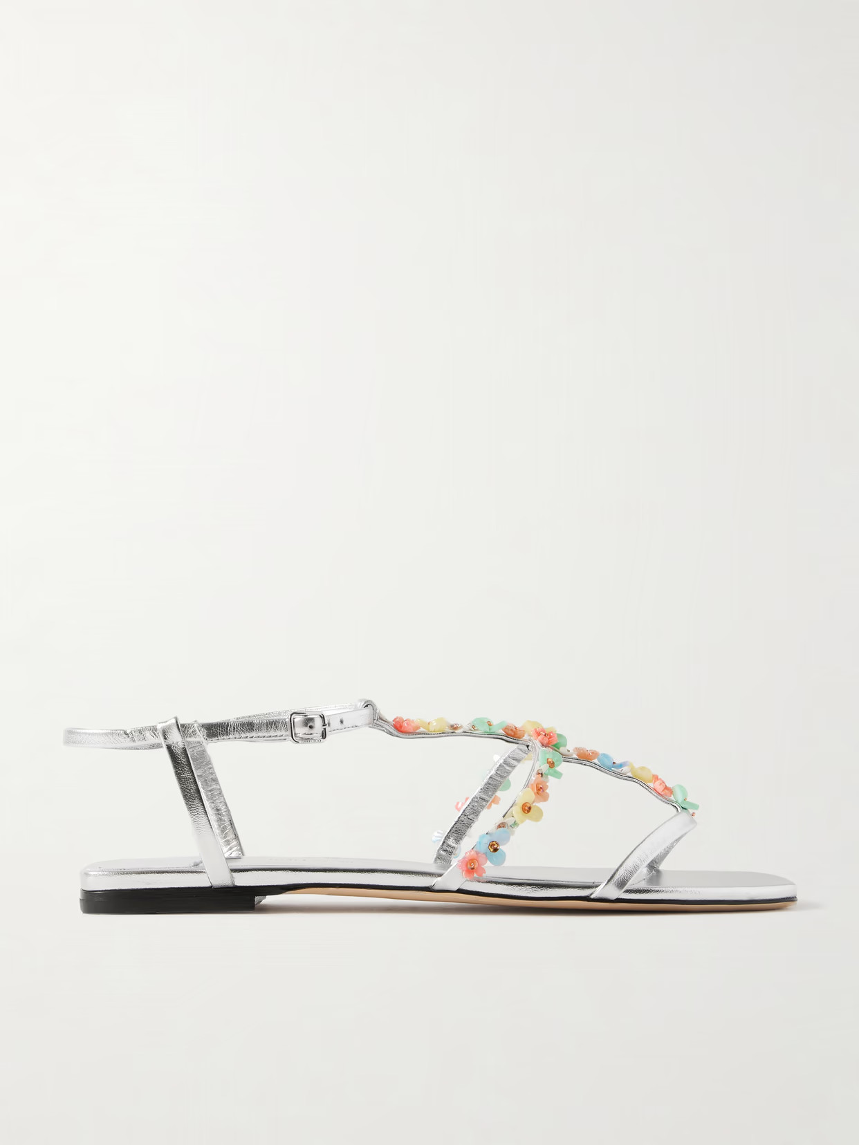 Jimmy Choo - Gwyn Bead-embellished Metallic Leather Sandals - Silver | NET-A-PORTER (US)