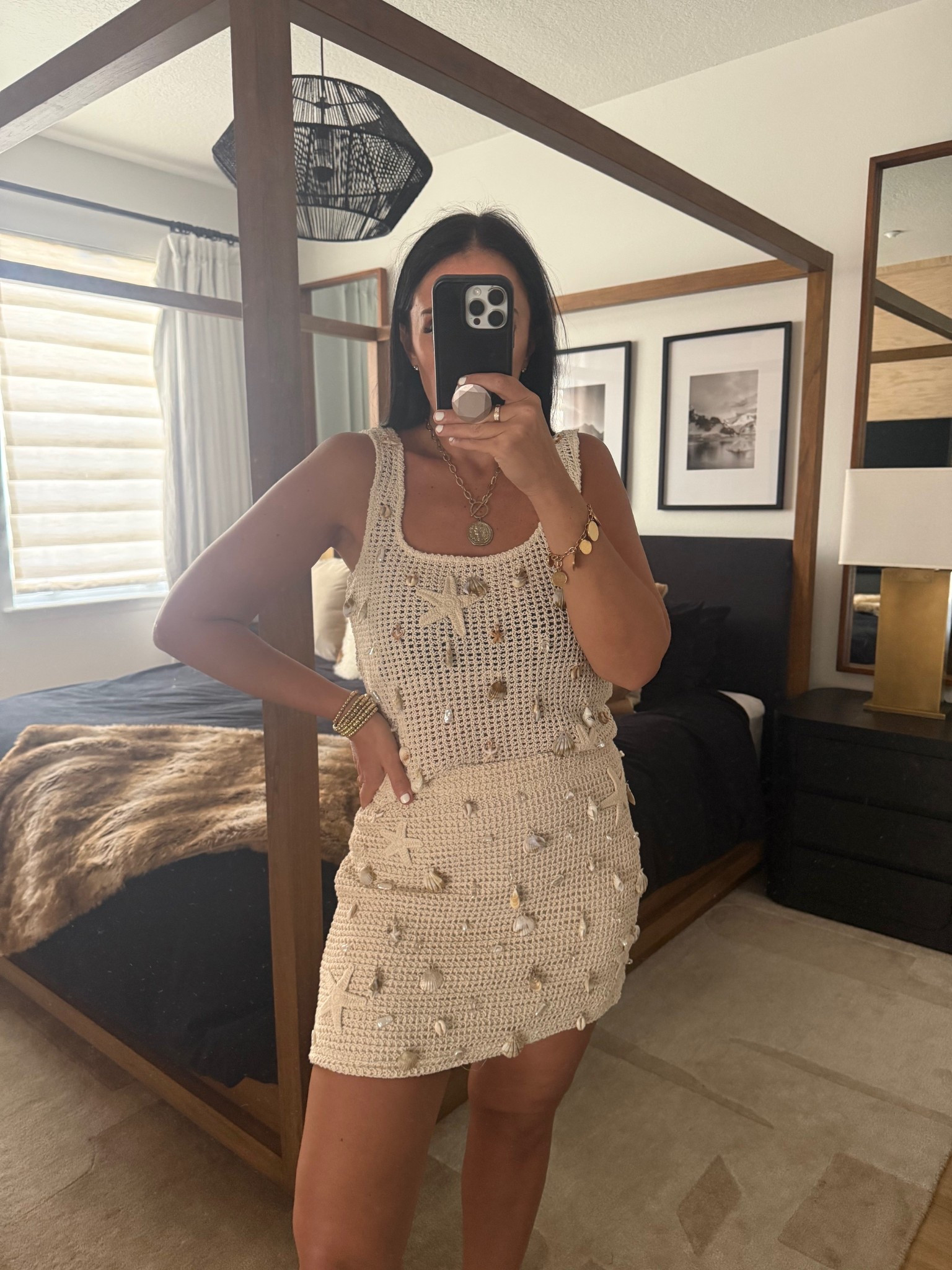 The White Lotus x AQUA Crochet Treasure Tank. The White Lotus x AQUATreasure Crochet Mini Skirt