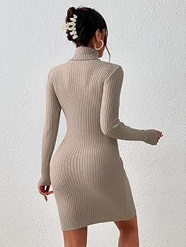 Floerns Women's Turtleneck Long Sleeve Split Hem Sweater Pencil Short Dress | Amazon (US)