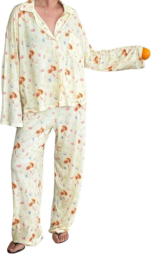 Zureto Fruit Pajamas, Fruit Pajamas Pants And Shorts Set, Women Y2k Fruit Print Pajamas 2 Piece | Amazon (UK)