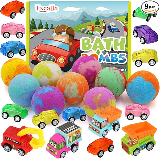 Bath Bombs for Kids with Toys Inside, 9 Pack Handmde Bath Bombs Set with Pull-Back Cars Inside, R... | Amazon (US)