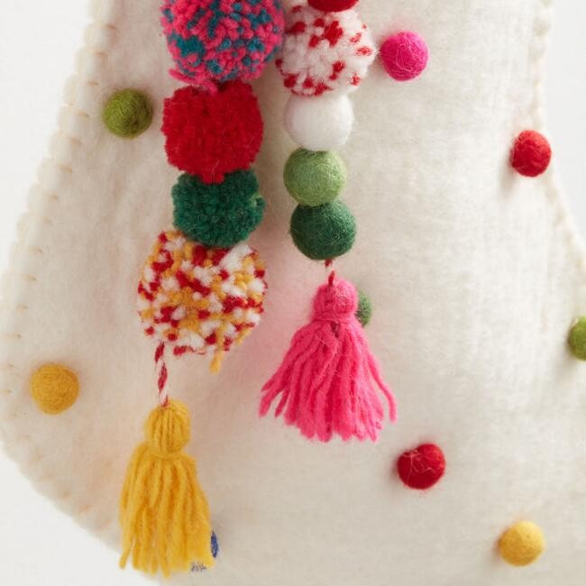 White Polka Dot Felted Wool Christmas Stocking | World Market