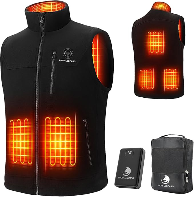 SNOW LEOPARD Men's Heated Vest, Black, Modern, Polyester, Fall/Winter, Outerwear Vests | Amazon (US)