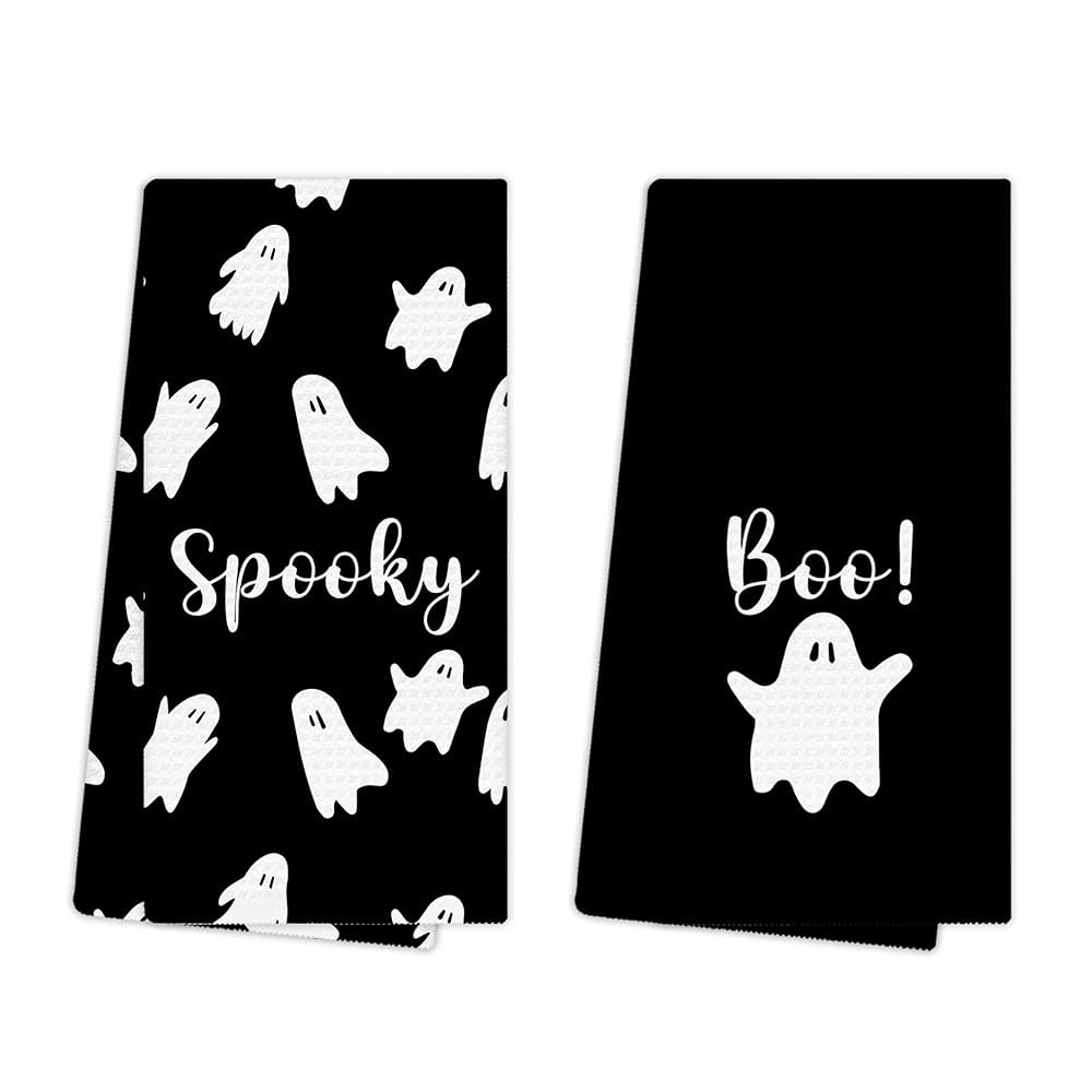 Halloween Black and White Ghost Kitchen Towels, Spooky Ghost Hand Towels for Bathroom Decor, Hall... | Amazon (US)