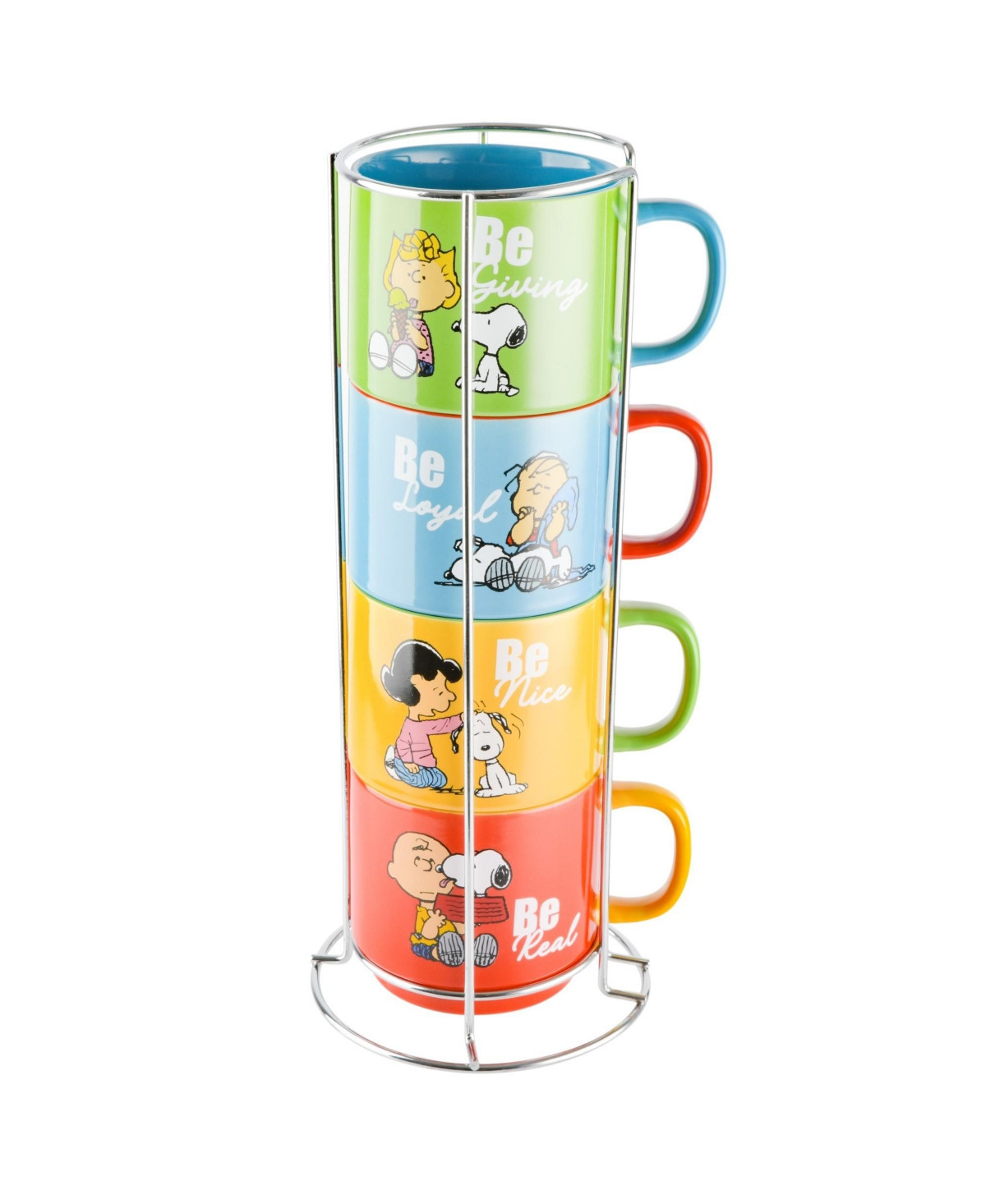 Peanuts 4 Pack 15 Oz Stackable Mugs with a Rack - Red/orange/green/blue | Macy's