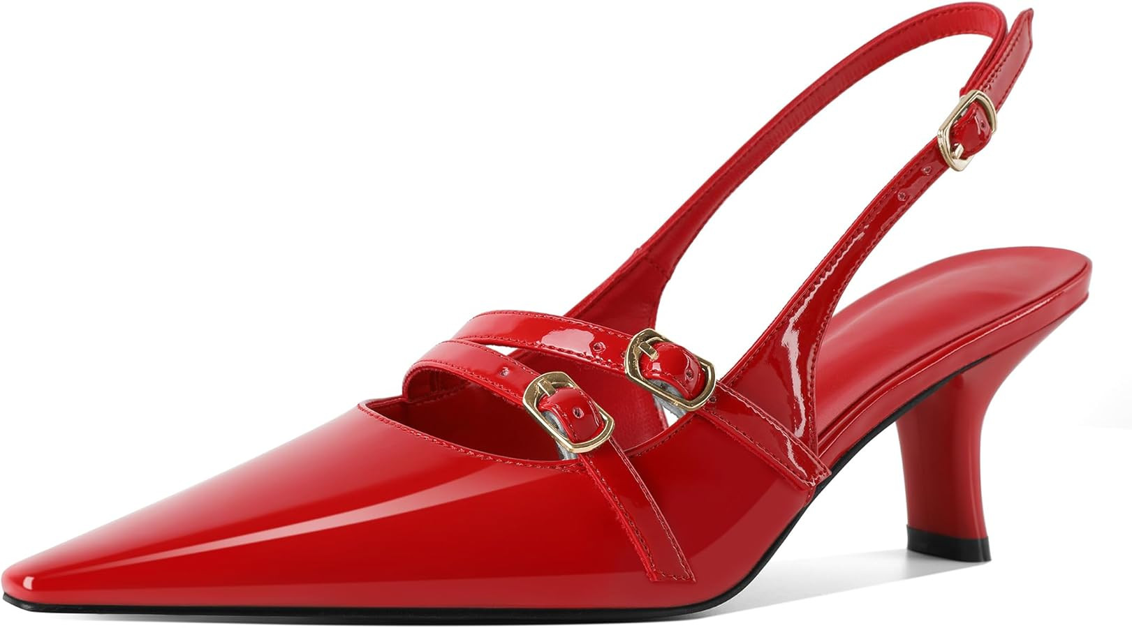 YODEKS Women's Slingback Heels Pointed Toe Low Heel Comma Heels Buckle Straps 2.5" Strappy Shoes ... | Amazon (US)