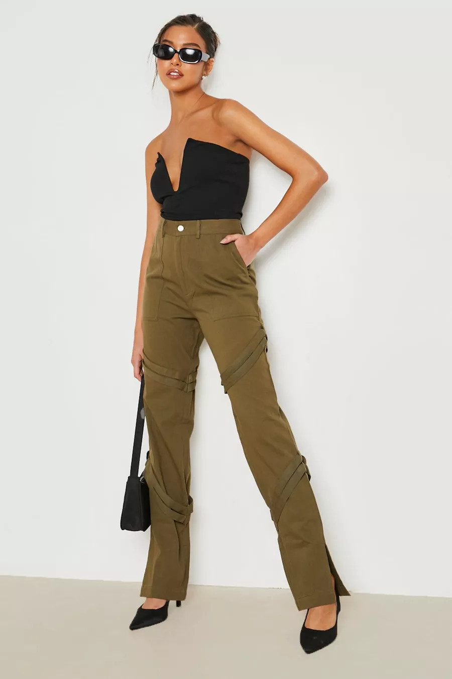 Strappy Split Hem Cargo Pants | Boohoo.com (US & CA)