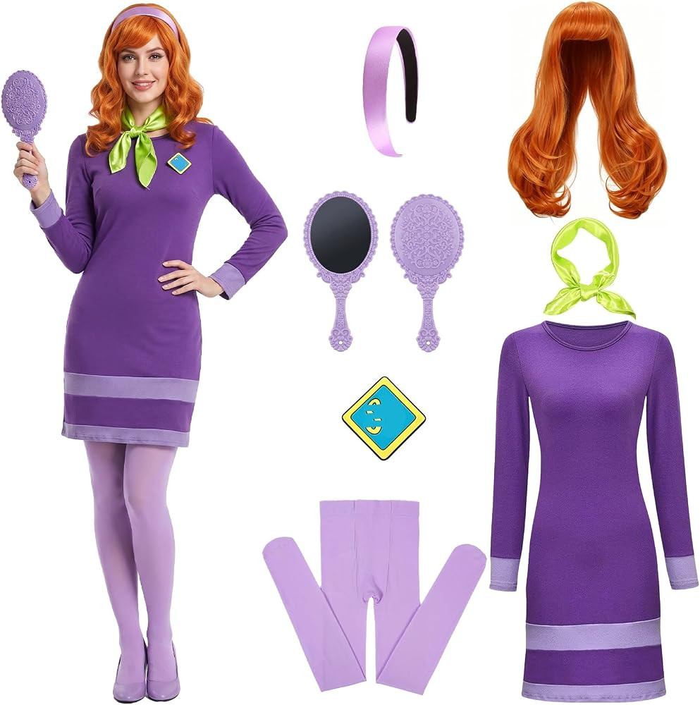 Adult Daphne Costume Women Purple Dress Halloween Outfit | Amazon (US)