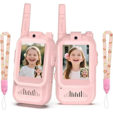 2Pcs PinkVideo Walkie Talkies for Kids, 2 Pack Video Walkie Talkie Toys, with Screen Display Voice Changer, Rechargeable Radios for Long Range | Walmart (US)
