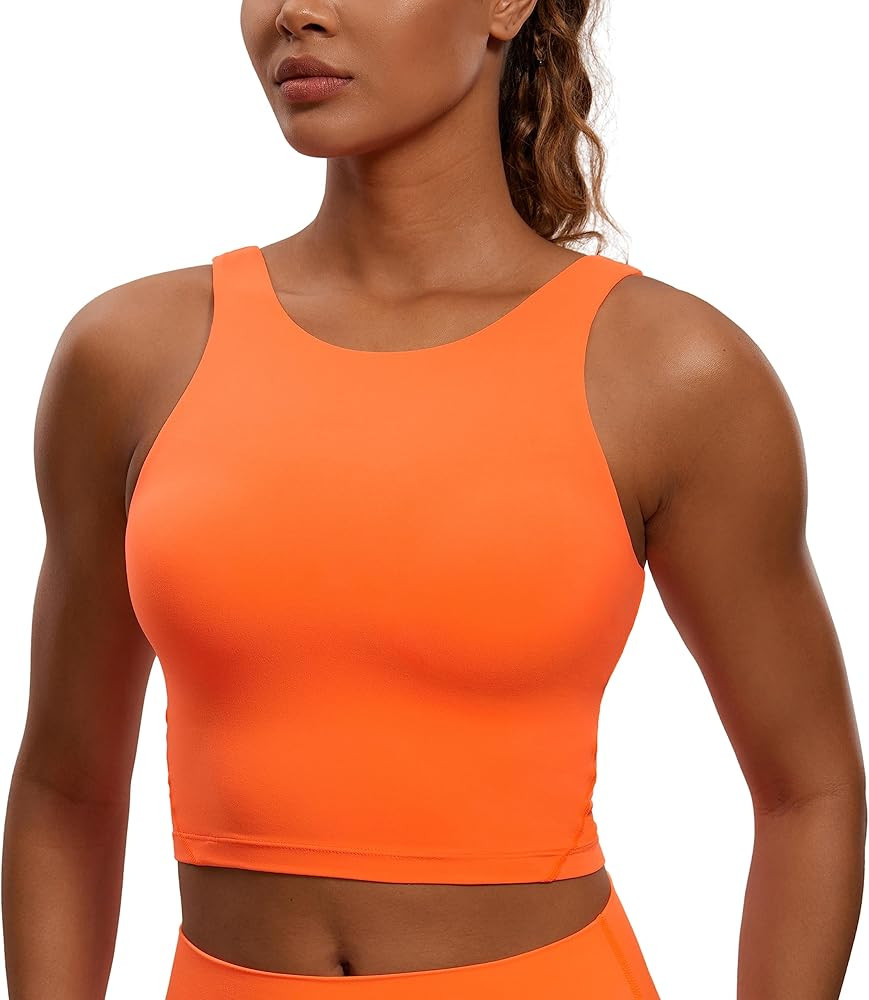 CRZ YOGA Womens High Neck Longline U Back Padded Crop Workout Tank Top Sports Bra | Amazon (US)