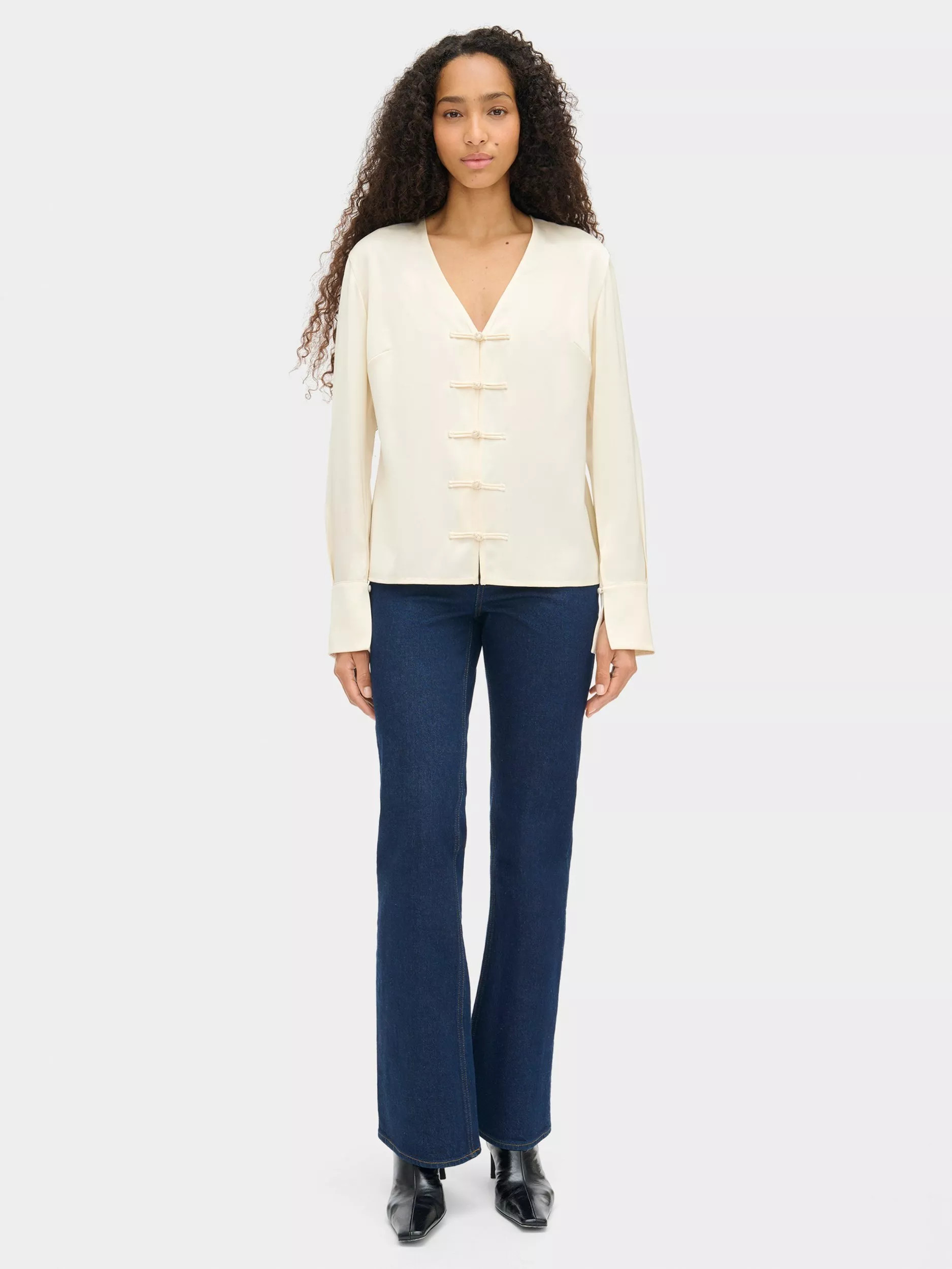 ALIGNE Saffron V-Neck Blouse containing LENZING™ ECOVERO™ Viscose, White | John Lewis (UK)