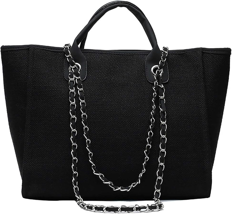 Women's canvas handbag, fashionable aesthetic shoulder bag, mommy bag, Y2K chain handbag | Amazon (US)