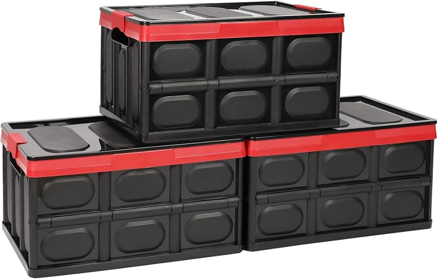 Phyllia 3 Pack Foldable Storage Bin with Lid, 30L Collapsible Plastic Storage Crate, Lidded Stack... | Amazon (US)