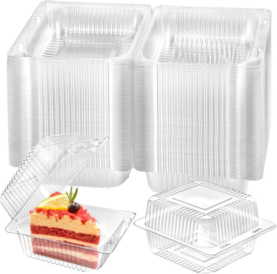 TOFLEN 100 Pack Plastic Clamshell Food Containers, Clear Square Cake Slice Containers with Hinged... | Amazon (US)