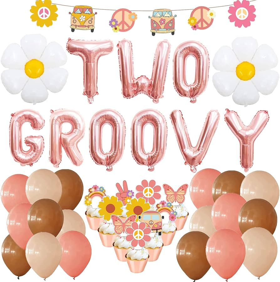 Two Groovy Party Decorations Groovy Birthday Decorations Flower Party Decorations 2 Balloon Numbe... | Amazon (US)