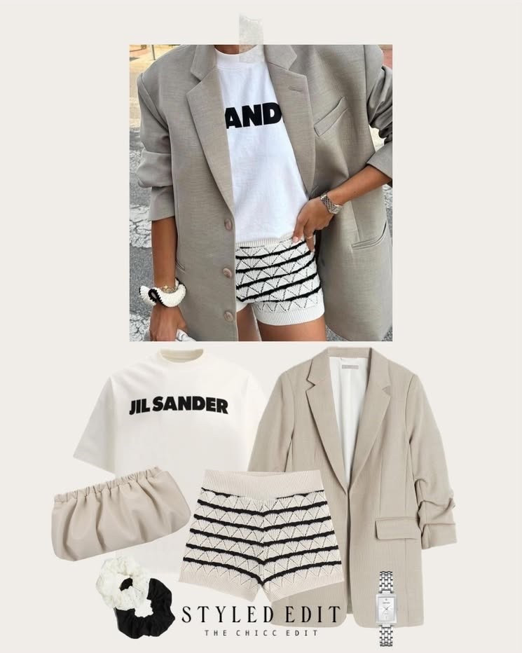 Shop the look 👀 

#outfit #tee #blazer #shorts #flats clutch scrunchie

#LTKootd #LTKgrwm #LTKOver40