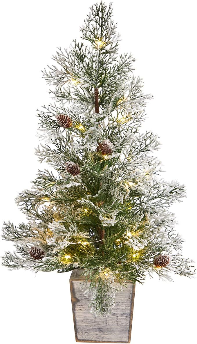 2ft. Frosted Pre-Lit Artificial Christmas Tree with Pinecones in Decorative Planter | Amazon (US)