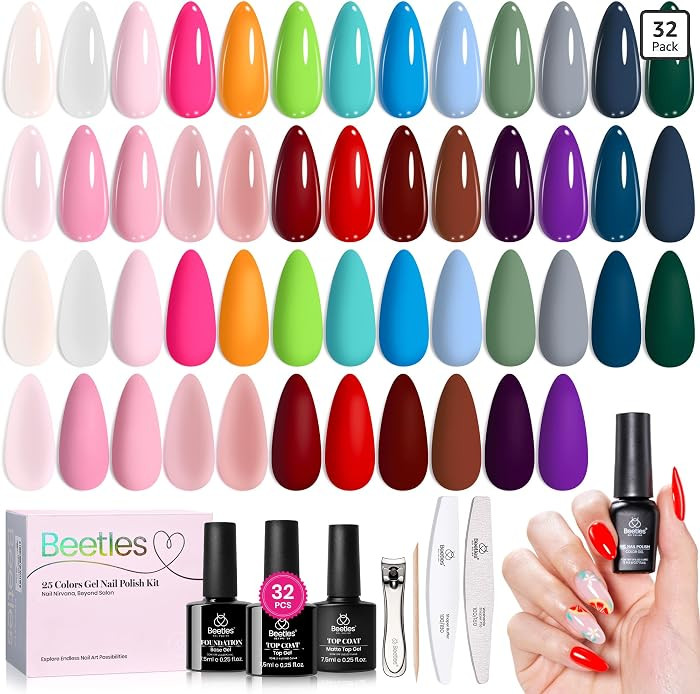 Beetles Gel Nail Polish Set - Fourfold Grace Collection, 25 Colors Baby Blue Biush Pink Gel Polis... | Amazon (US)