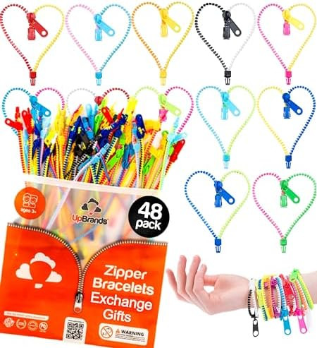 UpBrands 48 Fidget Toys Friendship Zipper Bracelets 7 ½”, Party Favors for Kids, Sensory Bulk ... | Amazon (US)