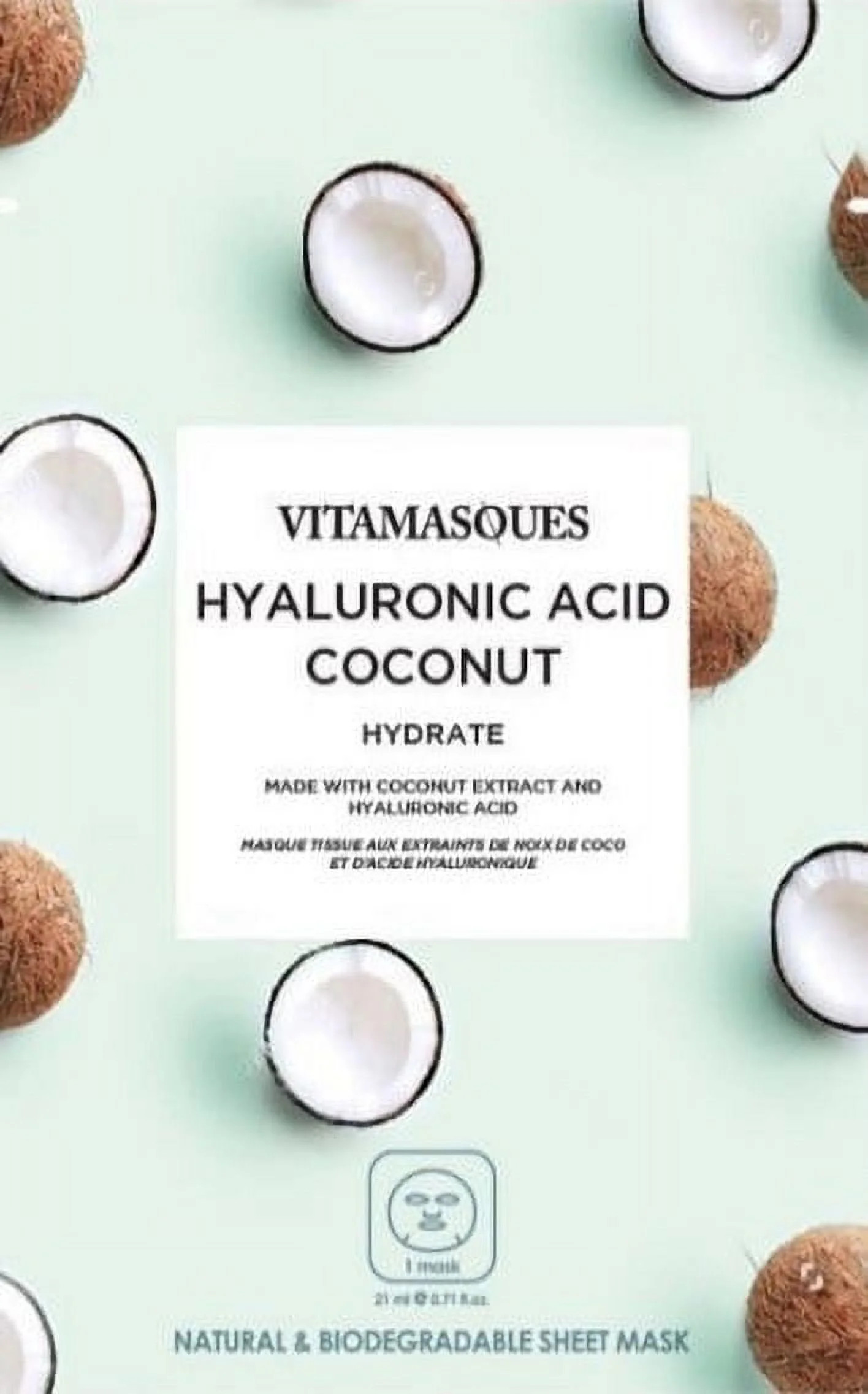 Vitamasques Biodegradable Coconut Face Mask, Hydrating Hyaluronic Acid, One Sheet Mask | Walmart (US)