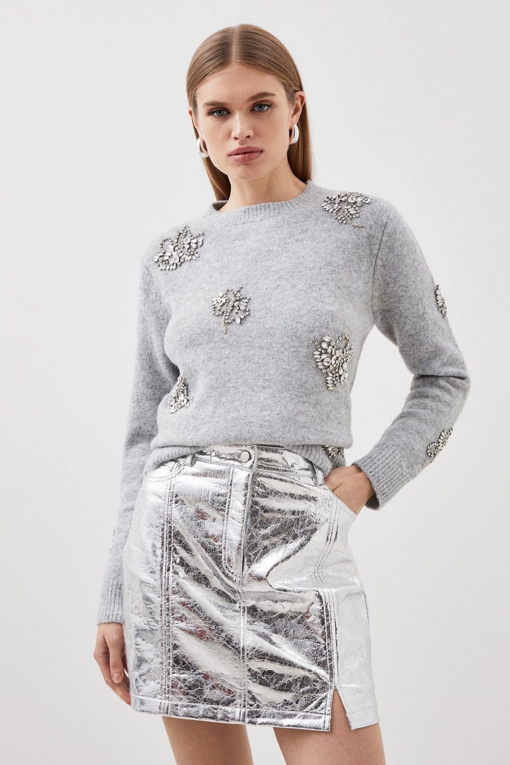 Wool Blend Embellished Cosy Knit Sweater | Karen Millen US