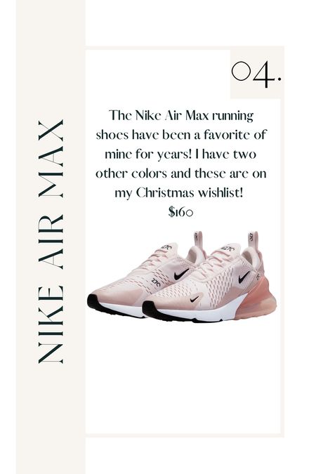 The Nike Air Max running shoes are on my Christmas wishlist this year! I am in love with the pink color! Use code CYBER for 25% off making them just $120!

Nike air max | running shoes | Nike | sneakers | pink shoes 

#LTKGiftGuide #LTKshoecrush #LTKHoliday