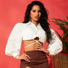 Criss Cross Tie Back Crop Blouse | SHEIN