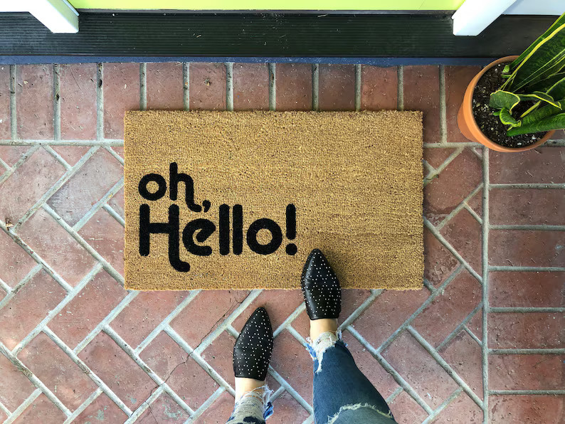 oh hello funny Doormat / Outdoor Spring Welcome Mat / Front Porch Decor / Cute Doormat / Coir Doo... | Etsy (US)