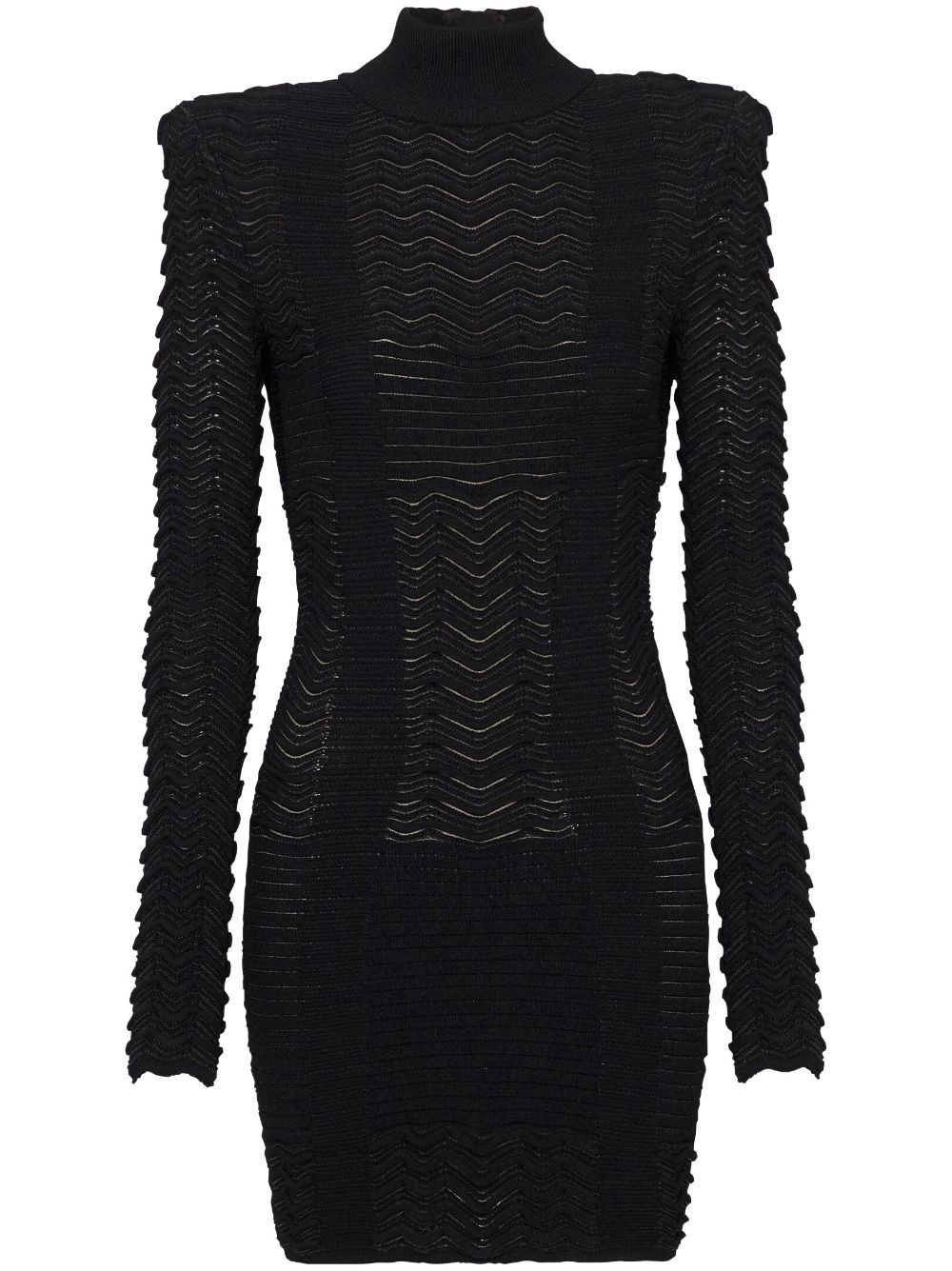 Balmain long-sleeve textured minidress - Black | Farfetch Global