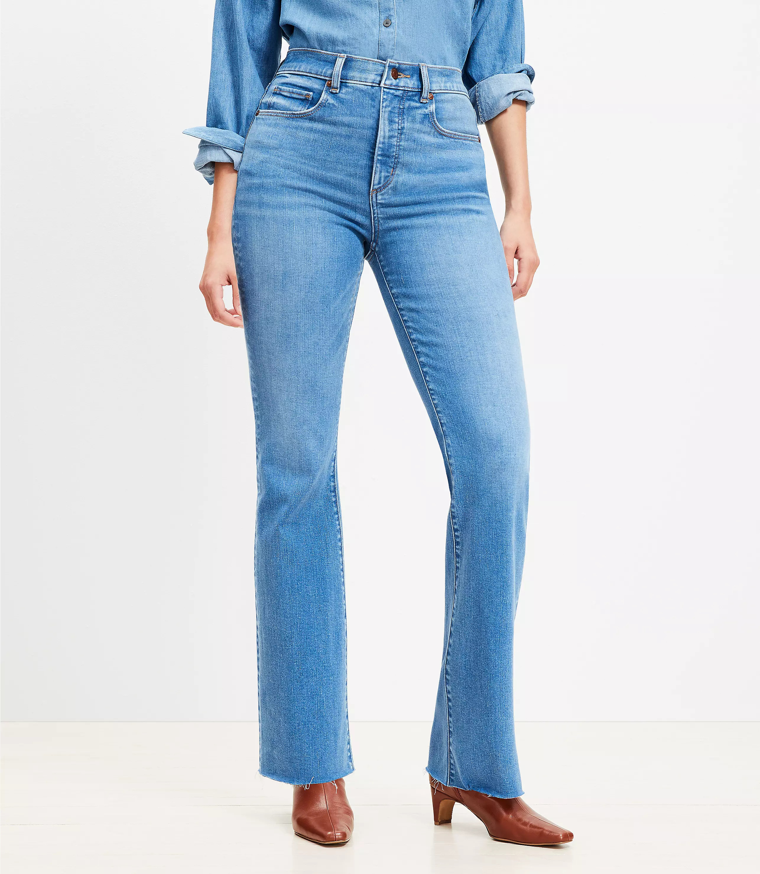 Curvy Fresh Cut High Rise Slim Flare Jeans in Light Wash Indigo | LOFT