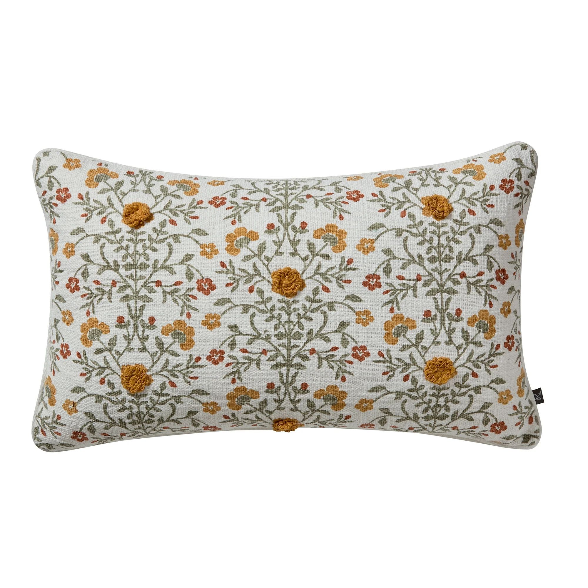 My Texas House 14" x 24" Ivory Fara Floral Cotton Slub Decorative Pillow Cover | Walmart (US)