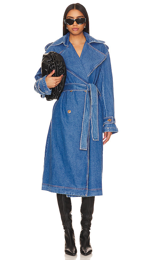 Bardot Oversized Denim Trench Coat – 复古 - Blue. 尺码 XS (also – L, M). | Revolve Clothing (Global)