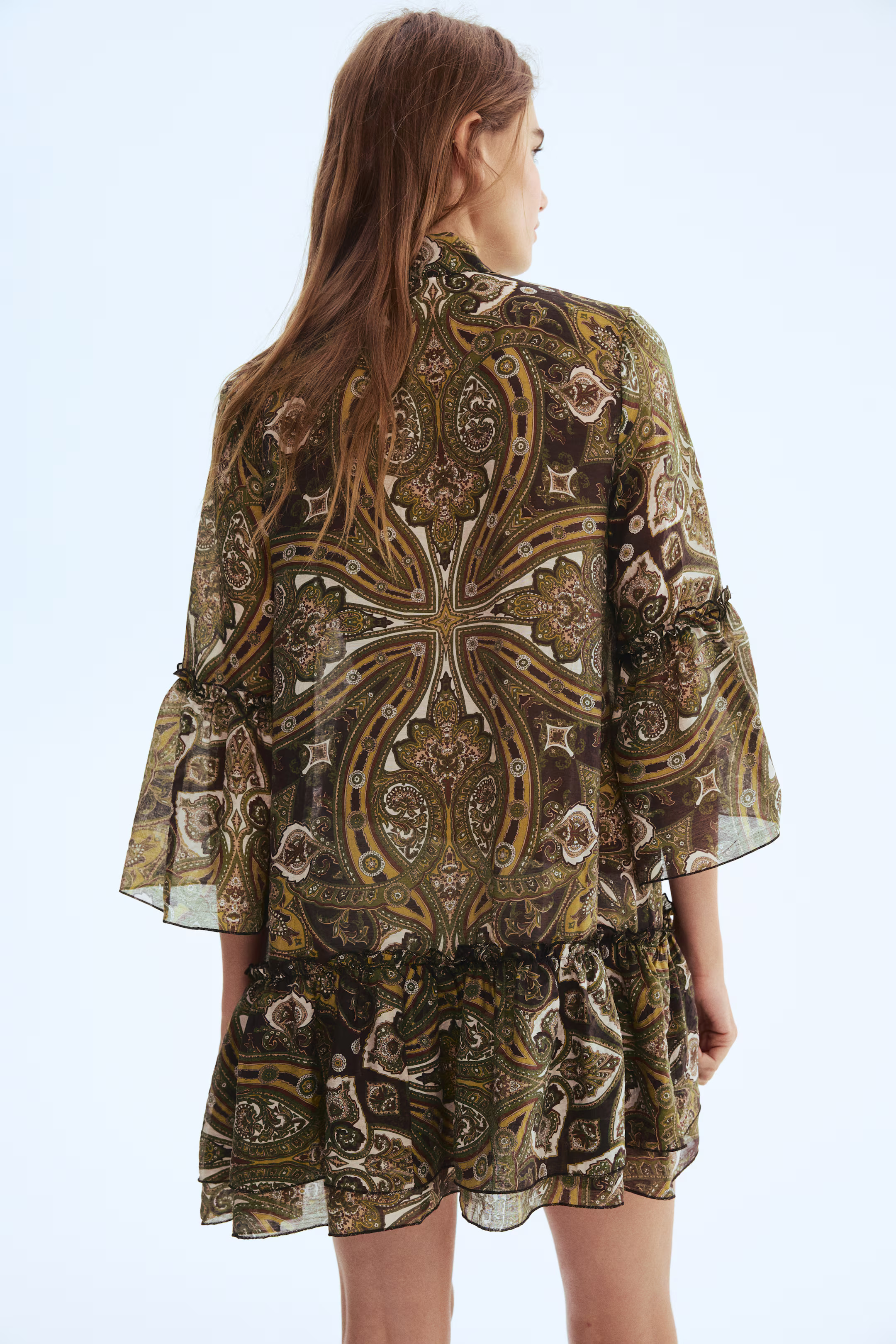 Bow-Collar Dress - Dark brown/patterned - Ladies | H&M US | H&M (US + CA)